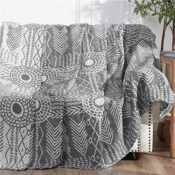 Boho 100% Cotton Blanket Muslin 50"x60" Lightweight 3-Layer Throw Blanket - Picture 1 of 7